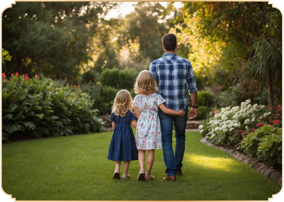 Lush green garden with trees, pathways, and sitting areas at MM Valley